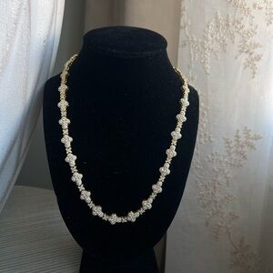 Gold and Silver alternating cross and diamond shape pendant CZ Necklace